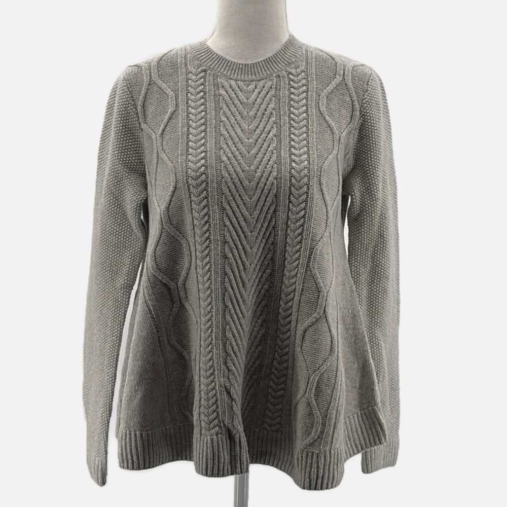WoolOvers Wool & Cotton Cable Knit Swing Sweater in Gray - Size Small